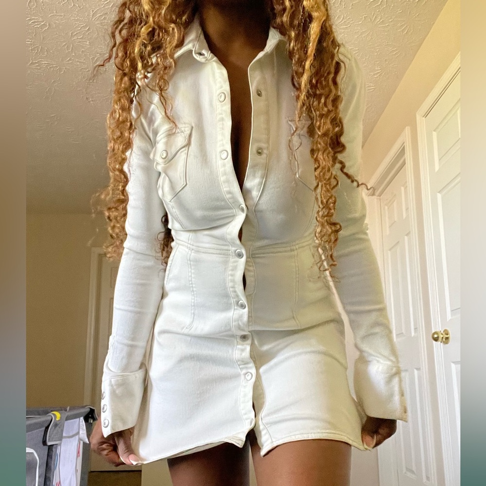 FREE PEOPLE WHITE JEAN JACKET DRESS